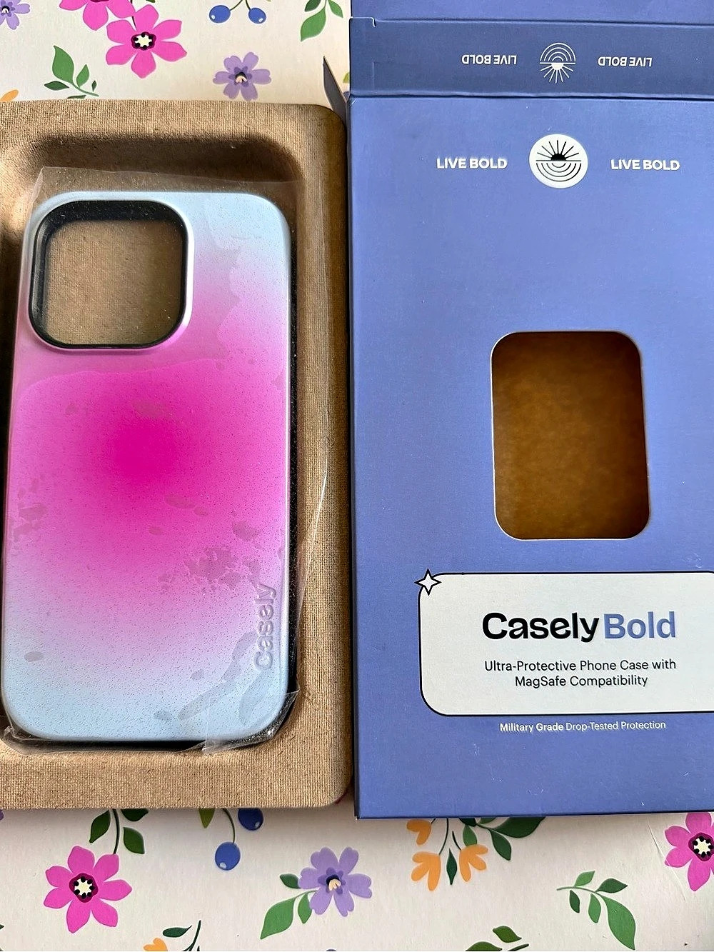 Casely iPhone 15 pro Cotton Candy Electric Blue on Pink Glitter Case NWT
